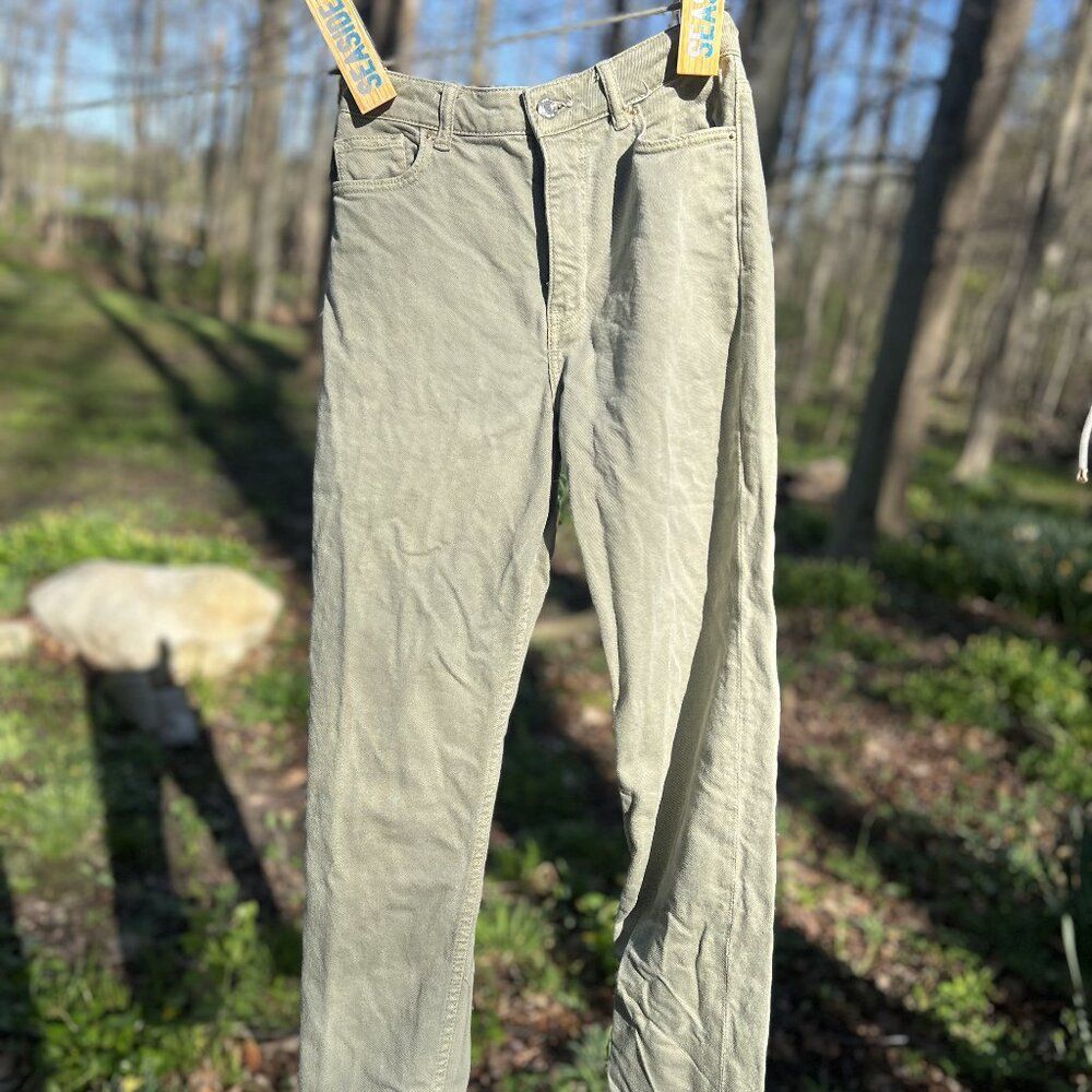 Zara Light Green High-Waisted Straight Leg Jeans | Size 0